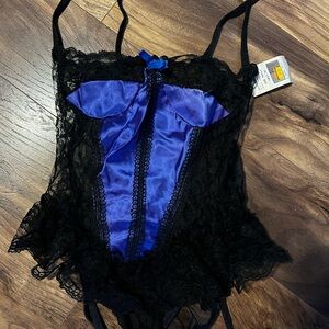 vintage Nan Flower black lace teddy bodysuit